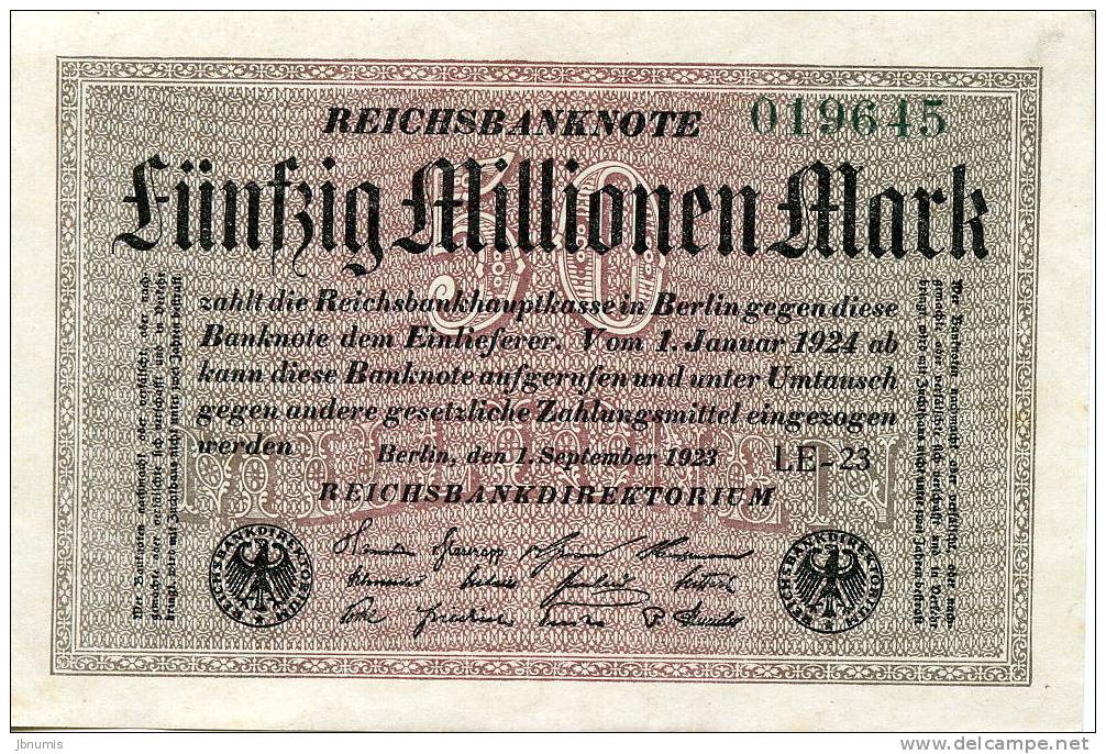 Allemagne Germany 50 Millionen Mark 1september 1923 P109c UNC - 50 Mio. Mark