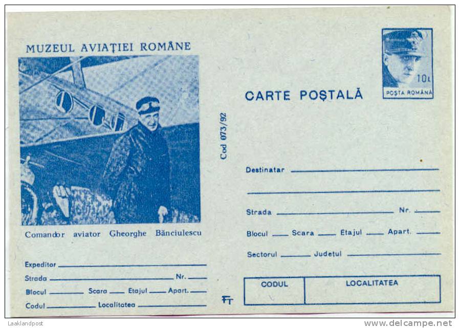 Romana Postal Stationary  Old Airplane  Comandor Banciulrescu  Unused - Vliegtuigen