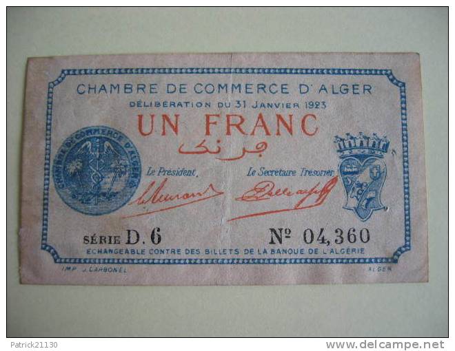 ALGER   1F REF 23 RARE    31/01/1923 - Chamber Of Commerce