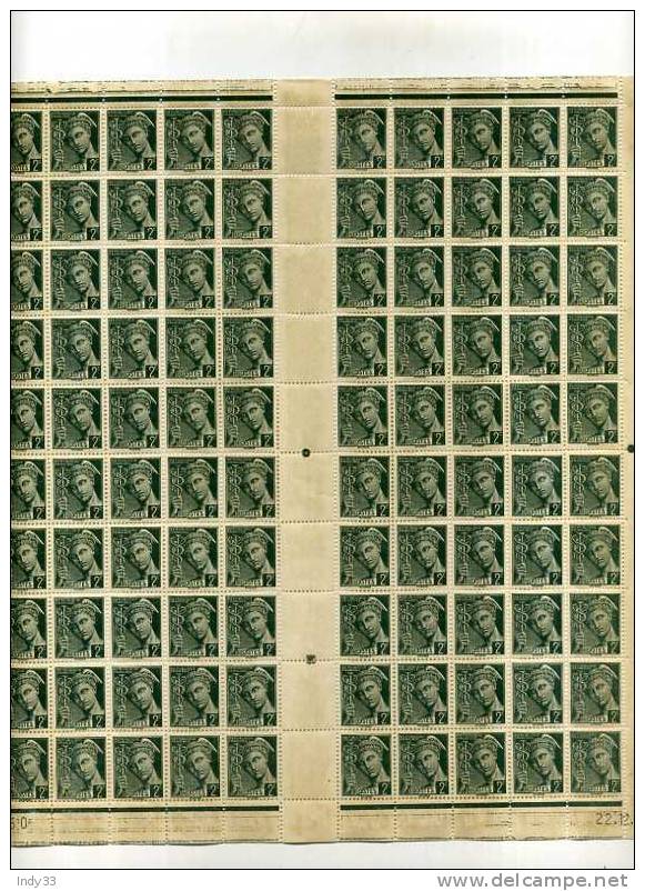 - FRANCE PAIX DE LAURENS . FEUILLE DE 100 TIMBRES . 2c PAIX DE LAURENS . DATEE 22.12.38 - Feuilles Complètes