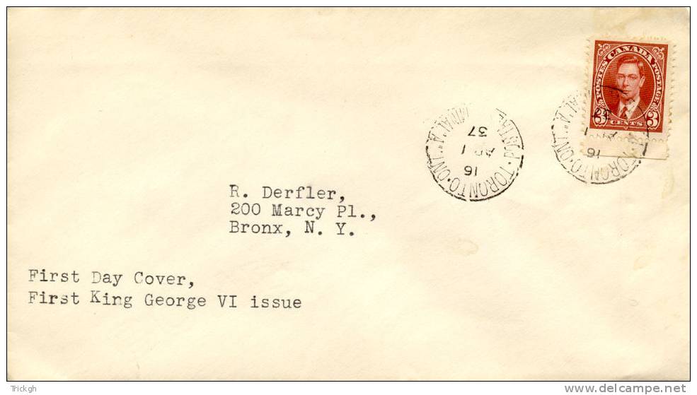 1937 TORONTO POSTAL TERMINAL A -- Bronx NY (USA) / King George VI #2 - ....-1951