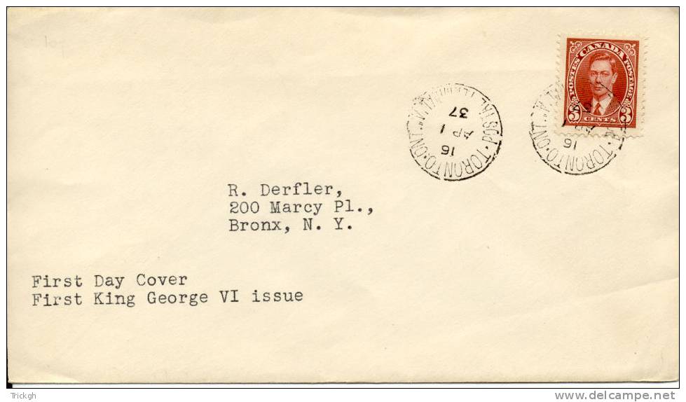 1937 TORONTO POSTAL TERMINAL A -- Bronx NY (USA) / King George VI #3 - ....-1951