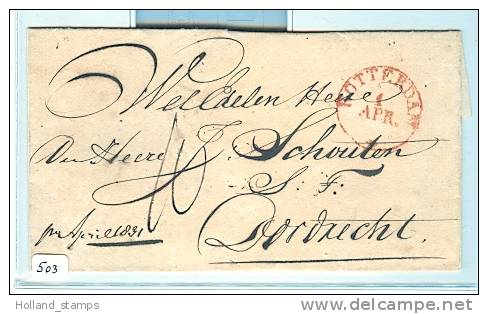 VOORLOPER NEDERLAND BRIEFOMSLAG Van ROTTERDAM Naar DORDRECHT. Gedateerd 1 April 1831. Port 10 Cent. (503) - ...-1852 Prephilately