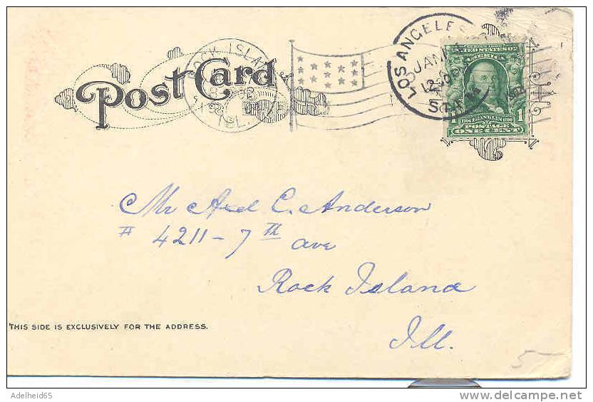Plaza And Mission Church, Los Angeles Publ.: Rieder To Rock Island, IL Stars & Stripes Postmark - Los Angeles