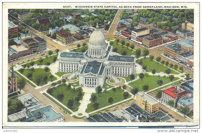 Wisconsin State Capitol As Seen From Aeroplane, Madison, WI 1920 - Madison