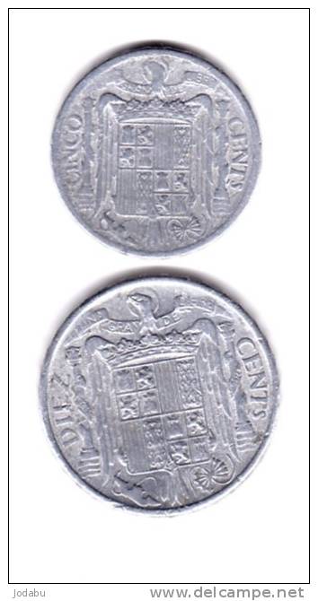 2 Pieces 5et10 Centimos De 1945  Espagne - 5 Centesimi