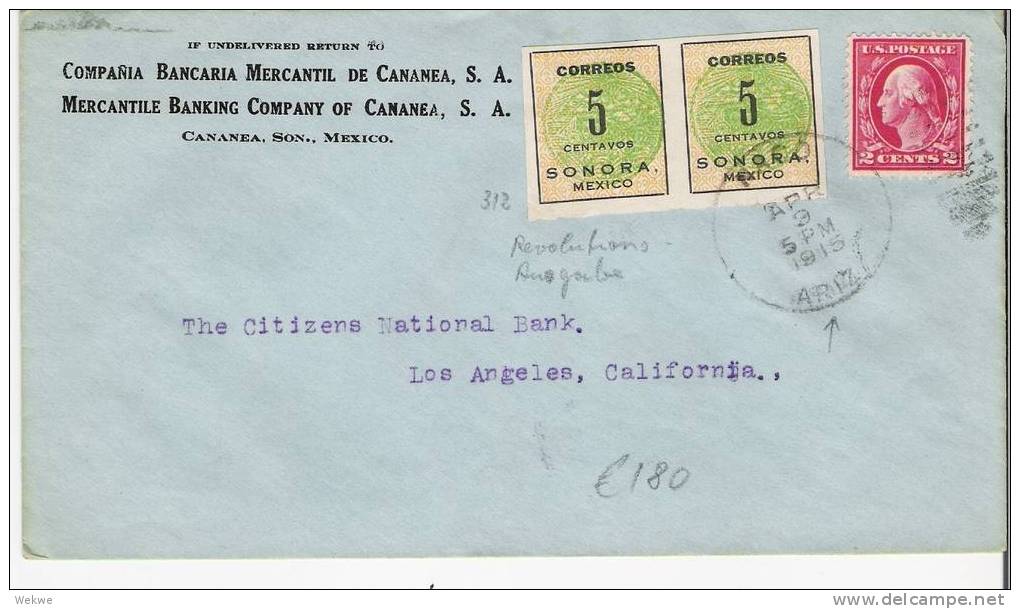 Mex162/  Mexiko,  Nordstaaten. Brief Mit US Marke Entwertet In Arizona 1915 In Transit - Mexiko