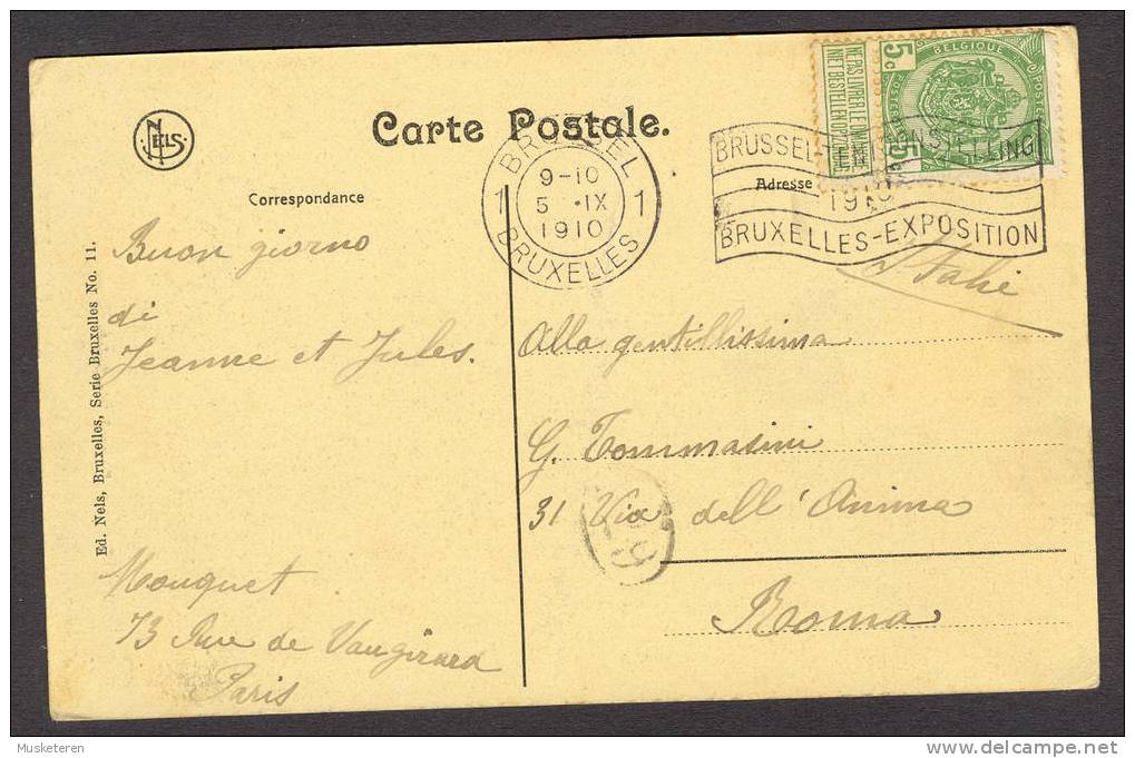 Belgium PPC Bruxelles Eglise Sainte Gudule Cancel TMS Brussel Exposition To Roma Italy 1910 (2 Scans) - St-Gillis - St-Gilles