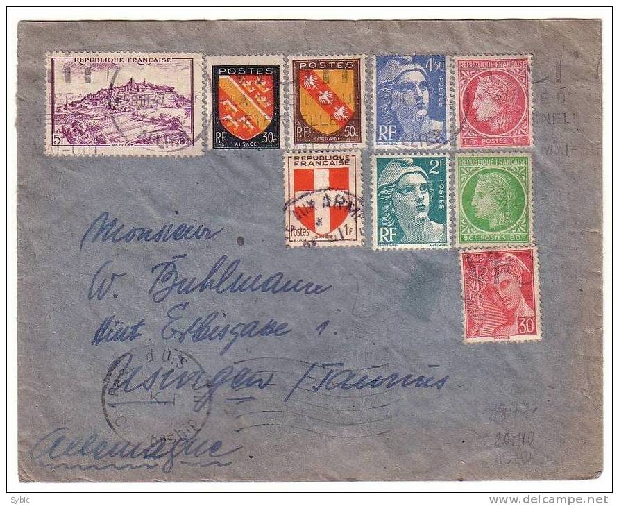 FRANCE - Lettre Pour L'Allemagne 1947 - Dallay 556,685,686,750,765,766,768,789,852 Cote 15,5€ - Lettres & Documents