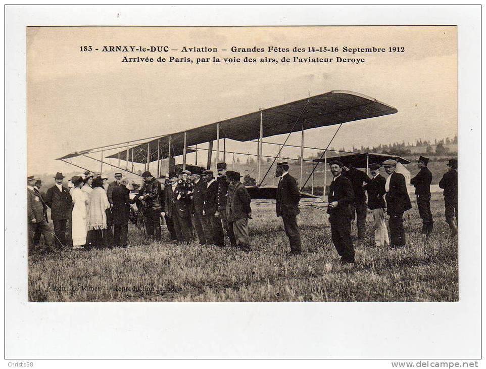 21  ARNAY LE DUC  AVIATION Grandes Fetes Septembre 1912  Arrivée D El'aviateur Deroye  Animée - Arnay Le Duc