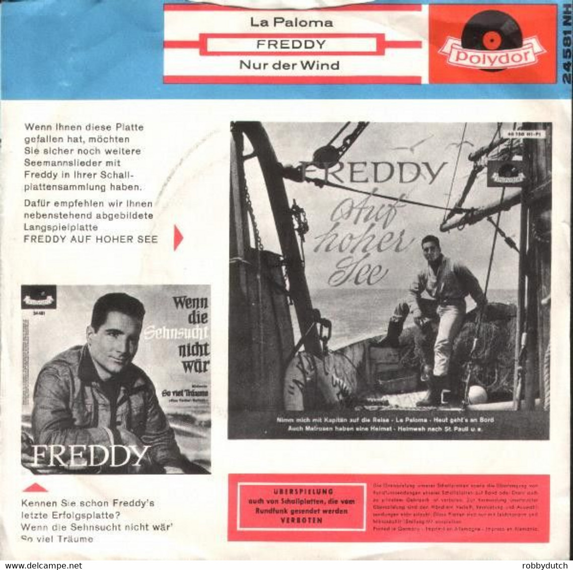 * 7" *  FREDDY (QUINN) - LA PALOMA (Germany 1956) Great Jukebox-single!!! - Sonstige - Deutsche Musik