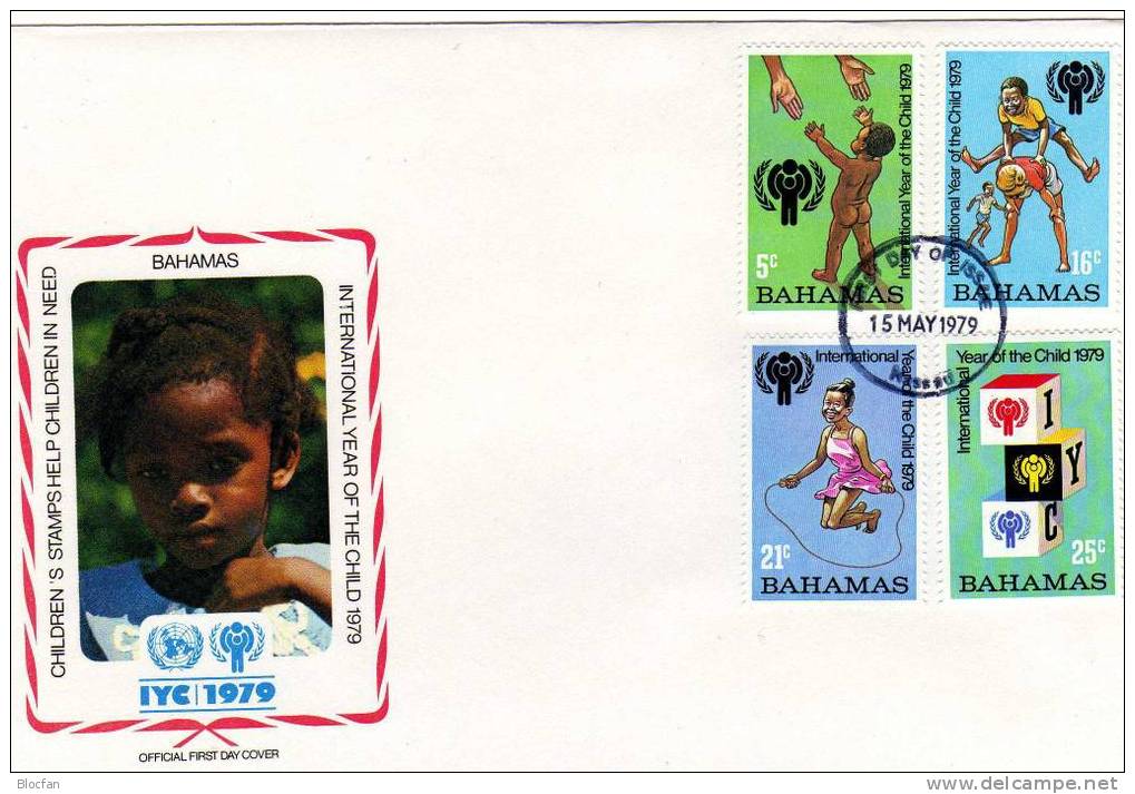 UNICEF Kindertag  1979 Spielende Kinder Bahamas 436/9 + Block 26 FDC 9€ - UNICEF