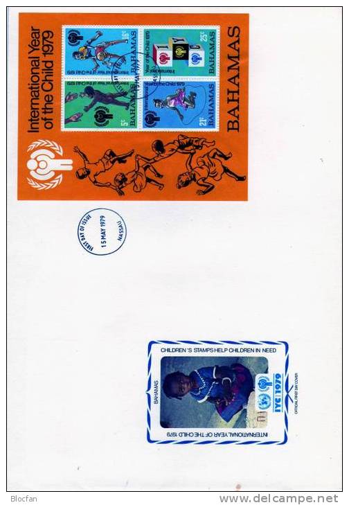 UNICEF Kindertag  1979 Spielende Kinder Bahamas 436/9 + Block 26 FDC 9€ - UNICEF