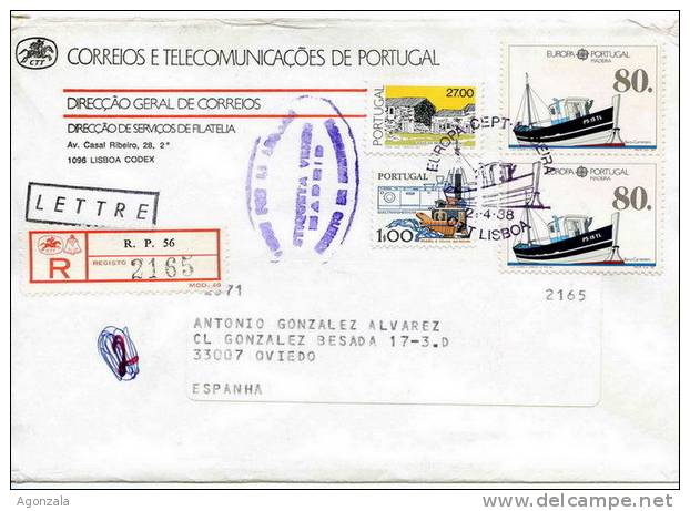 ENVELOPPE OBLITEREE RECOMMANDE - 1988  EUROPA CEPT MADERA PORTUGAL BATEAU CARREIREIRO - Telecom