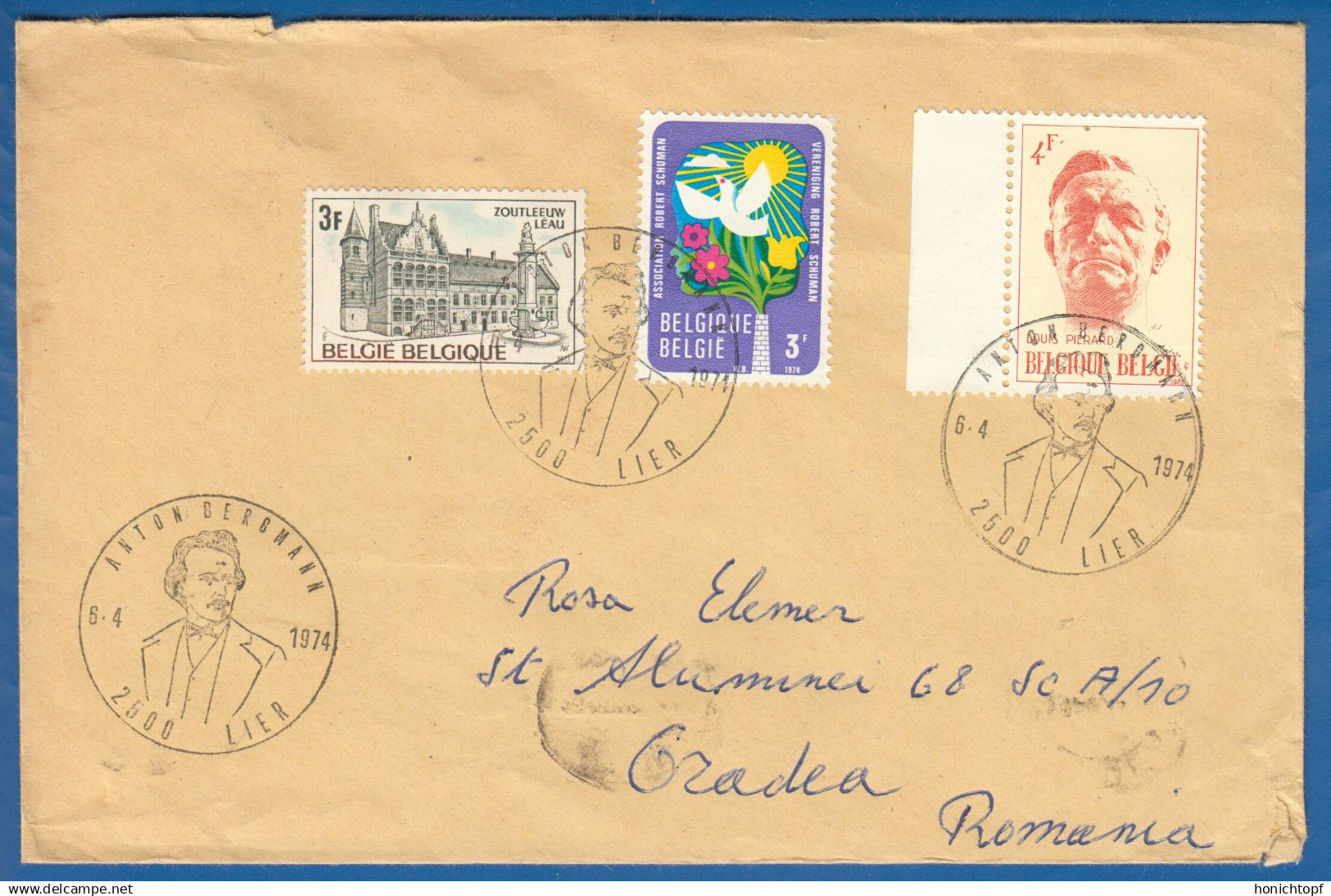 Belgien; 1974; Brief; Mi. 1742; 1744 Und 1759; Sonderstempel Anton Bergmann; Lier - Briefe U. Dokumente