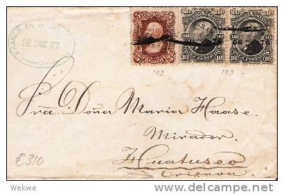 Mex178/ Mexiko, Hidalgo 5 + 10 Cent. 1877. Entwertung Federstrich + Franco Stempel, Blau (blue) - Mexiko