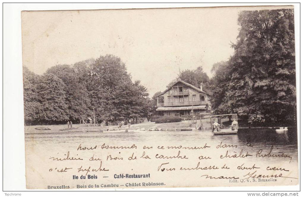 Carte Postale Précurseur Bruxelles Bois De La Cambre Chalet Robinson Ile Du Bois Café-Restaurant - Parks, Gärten