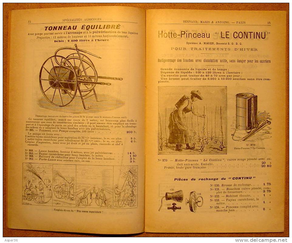 catalogue "Spécialités Agricoles, Besnard, Maris & Antoine, Paris ca 1910"