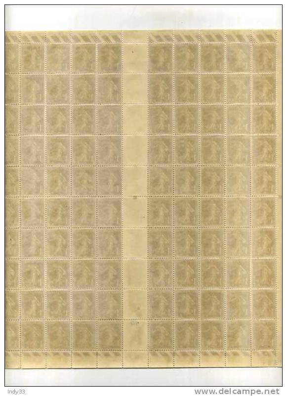 - FRANCE N°277 Y T . FEUILLE DE 100 TIMBRES . 1c SEMEUSE . DATEE 28.I.37 - Feuilles Complètes