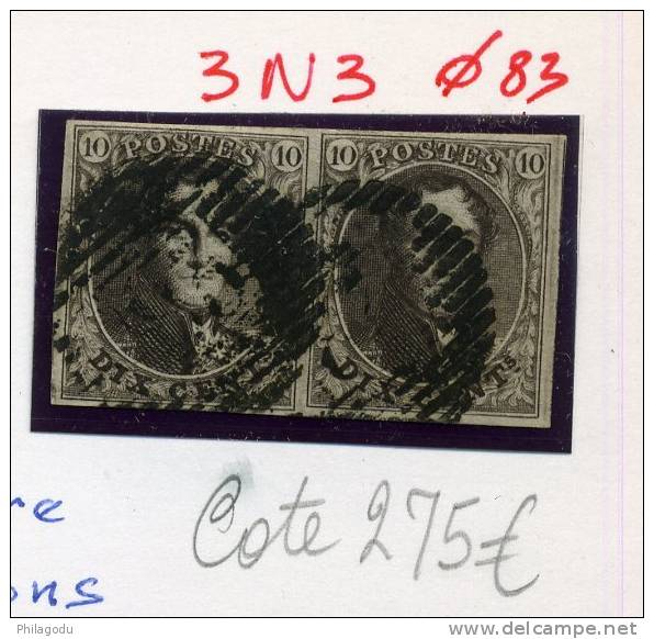 Paire 3 N.3    Oblit  P.83  Mons      Cote  275 € - 1849-1850 Medallions (3/5)