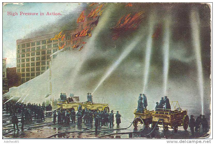 High Pressure In Action Brandweer, Pompiers, Firemen, 1912 New York Vs Beveren - Brandweer