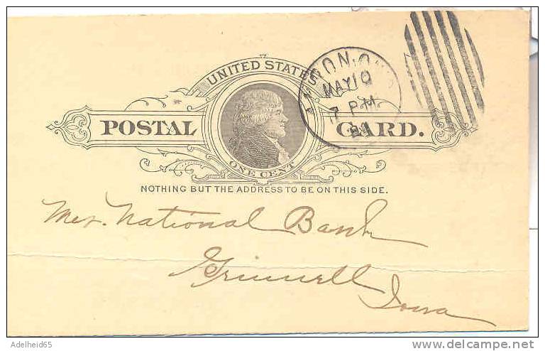 Pioneer 1892 Postal Card Bank Account Notice: US Postal Card 1892 Akron, OHIO - Banques