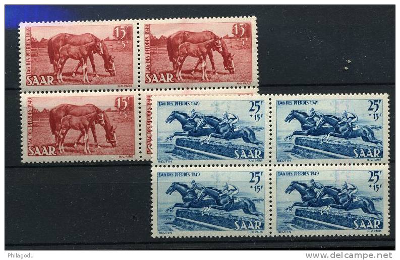 SAAR   Blocs De 4 CHEVAUX  PFERDE     ++  YV 253/254    Ou Mi 265/266 ++  Postfrich  Cote 200 E - Unused Stamps