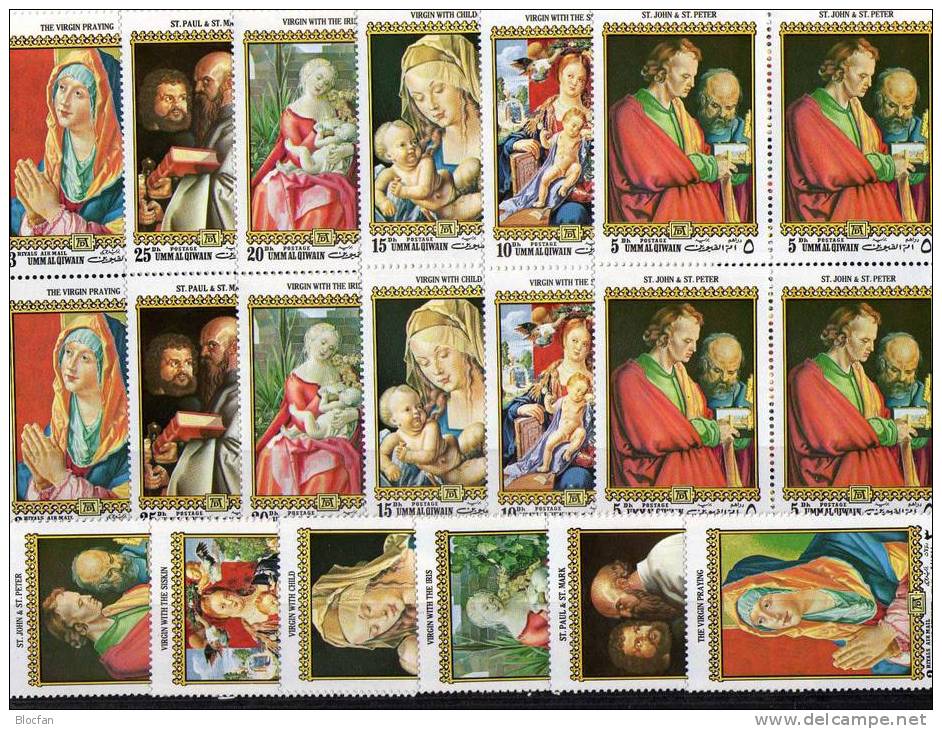 Gemälde Albrecht Dürer 1972 Heilige Apostel Arabien Qaiwain 483/8 + 6 X 4-bloc + 6 Kleinbogen 82€ Christmas Sheetlet - Collezioni (in Album)