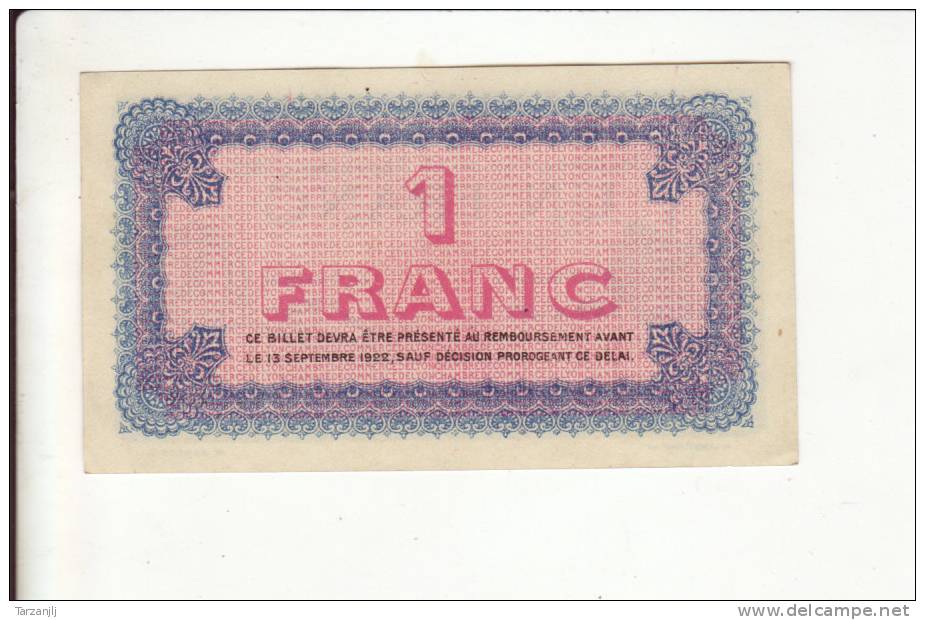 Billet De Nécessité De La Chambre De Commerce De Lyon 1 Franc - Notgeld