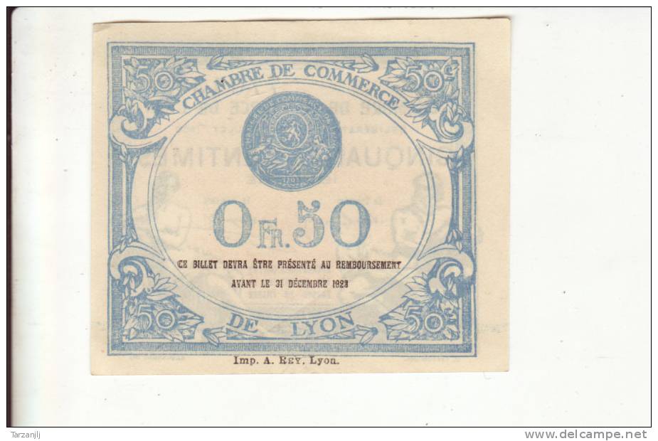 Billet De Nécessité De La Chambre De Commerce De Lyon:  50 Centimes - Notgeld
