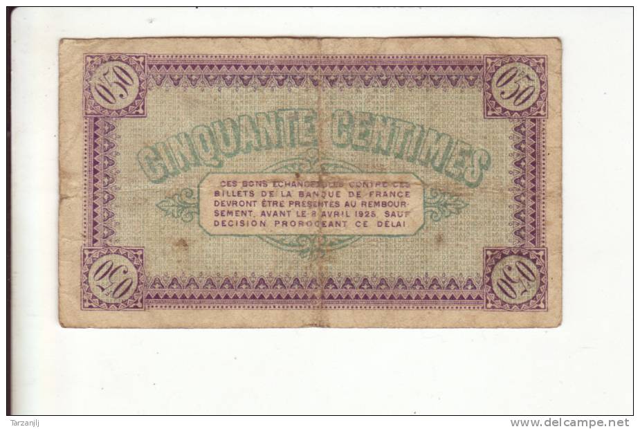 Billet De Nécessité De La Chambre De Commerce De Chalon Sur Saône, Autun, & Louhans:  50 Centimes - Notgeld