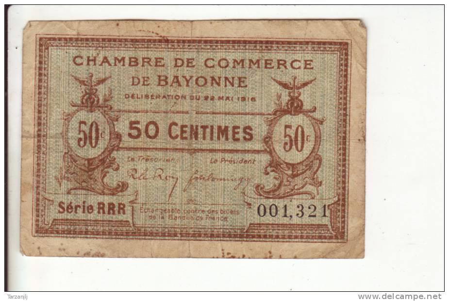 Billet De Nécessité De La Chambre De Bayonne :  50 Centimes - Bons & Nécessité