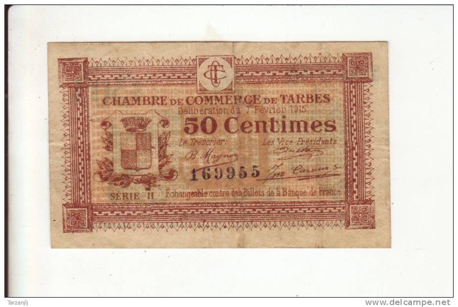 Billet De Nécessité De La Chambre De Commerce De Tarbes :  50 Centimes - Bonds & Basic Needs