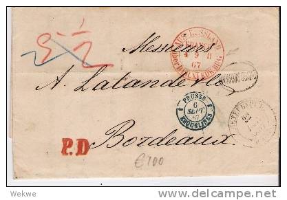 Rl025 RUSSLAND - /St. Petersburg-Bordeaux 1867 P.D. (mit Textinhalt) - Briefe U. Dokumente