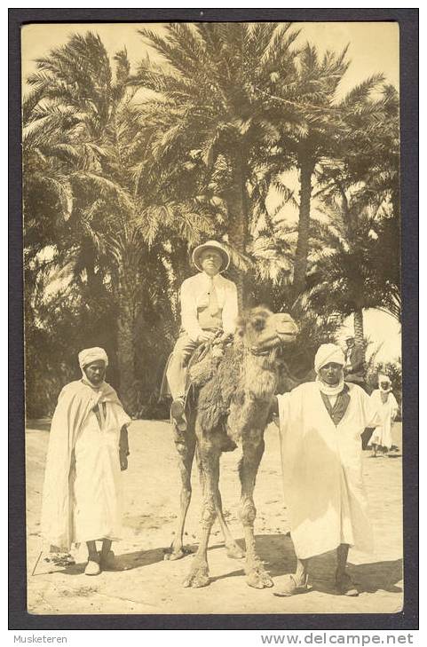 Algeria PPC El Oued Men & Camel French Stamp Overprinted 1926 Echt Real Photo Véritable (2 Scans) - El-Oued