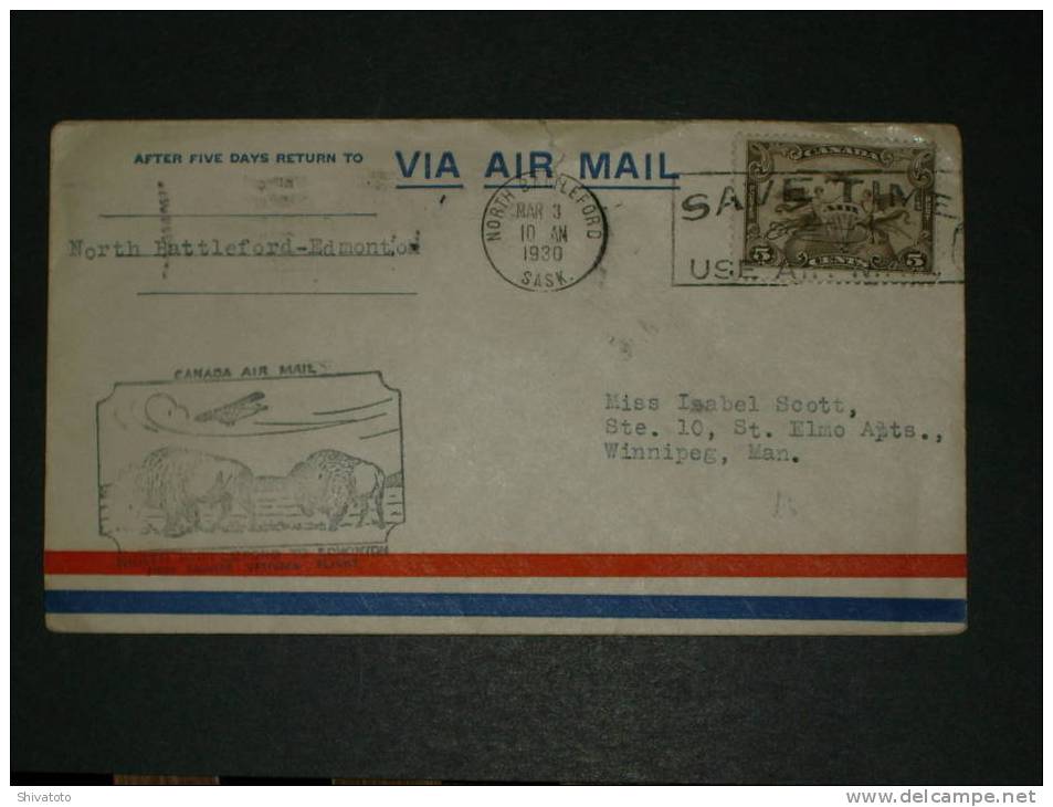 (545) Tear - First Flight Cover From North Battleford(Canada-03/03/1930)to Winnipeg - First Flight Covers