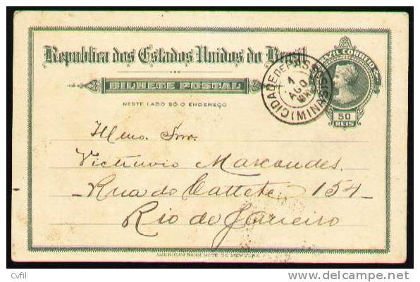 BRAZIL 1910 - ENTIRE POSTAL CARD From CIDADE De PASSOS (MINAS) - Entiers Postaux