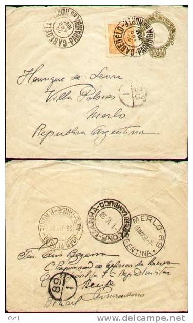 BRAZIL 1938 - ENTIRE ENVELOPE To VILLA DOLORES, MERLO, ARGENTINA - Entiers Postaux