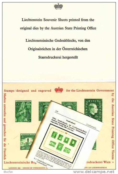 Liechtenstein Historische Ausstellung London Sonder-Block I/1961 ** 30€ In Ausst.Mappe Bf EXPO Imperforiert Sheet Of FL - Lettres & Documents