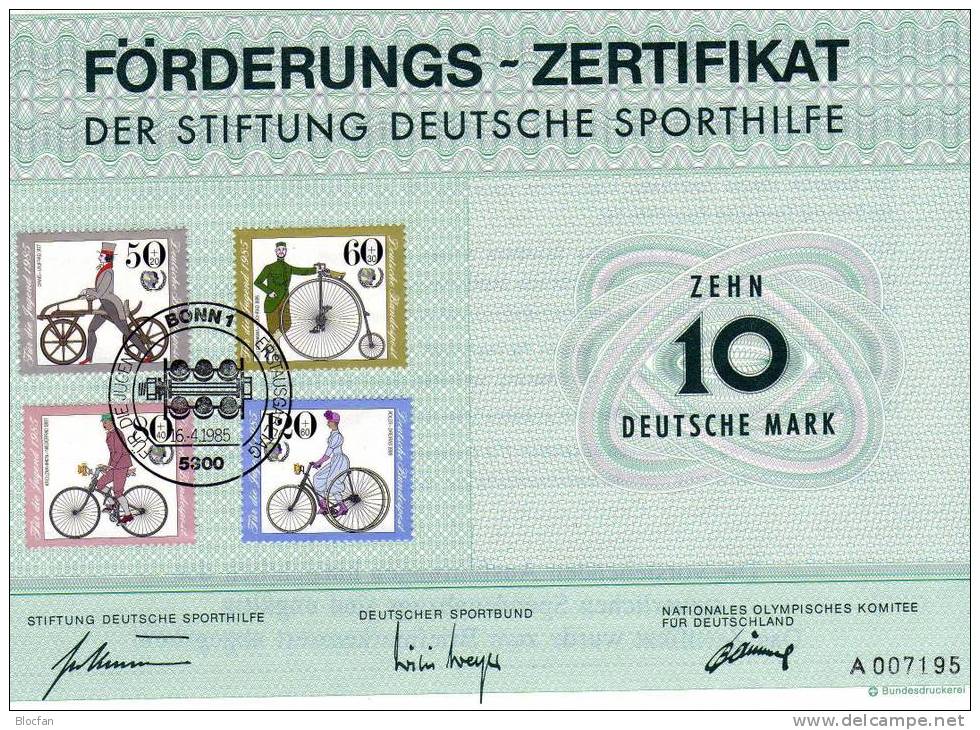 Jugendmarken Sportzertifikat 1985 Fahrräder BRD **/o 1242/5 + Zf. 27 SST 30€ - Ciclismo