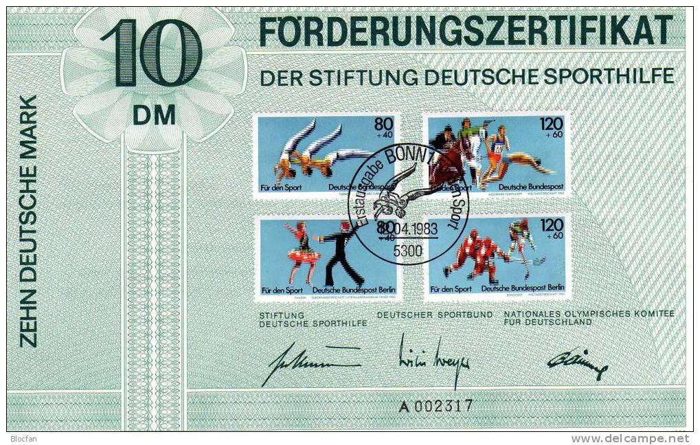 Sportzertifikat 1983 Sporthilfe Wettkämpfe **/o BRD 1172/3, Berlin 698/9 + Zf. 23 SST 34€ - Eishockey