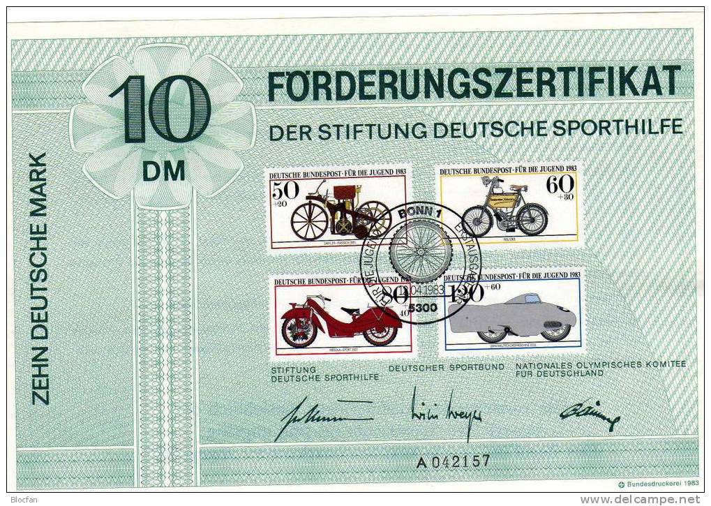 Jugendmarken Sportzertifikat 1983 Historische Motorräder BRD **/o 1168/1 + Zf. 22 SST 26€ - Motorbikes