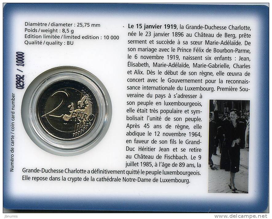 Luxembourg 2 Euro 2009 Coin Card BU Grande-duchesse Charlotte - Luxembourg