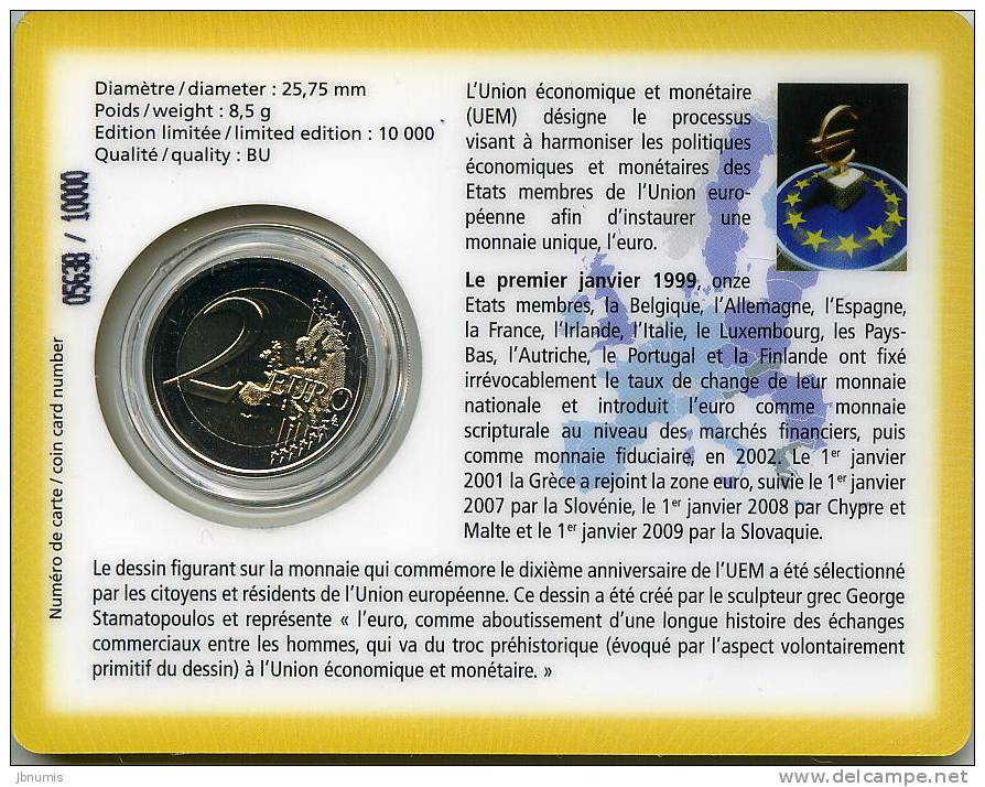 Luxembourg 2 Euro 2009 Coin Card BU 10 Ans De L´Euro EMU UEM WWU - Luxembourg