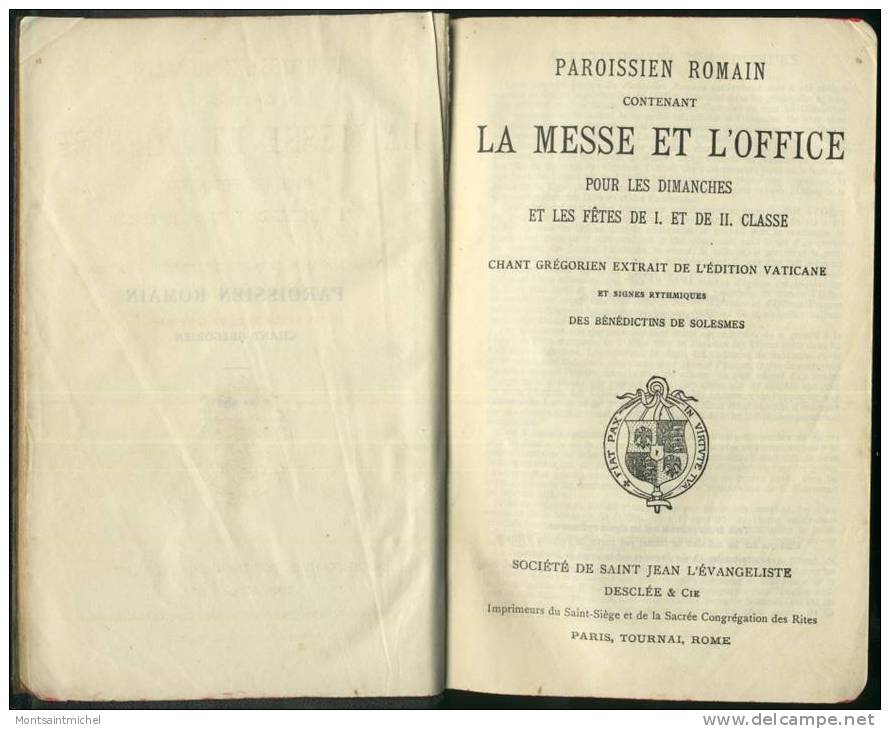 Paroissien Romain Contenant La Messe Et L´Office Pour Les Dimanches Et Les Fêtes... Chants Grégoriens...de Solesmes - Religion