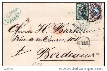 Rl137/- RUSSLAND - Riga-Bordeaux 1875, Michel 19x Und 21x - Briefe U. Dokumente