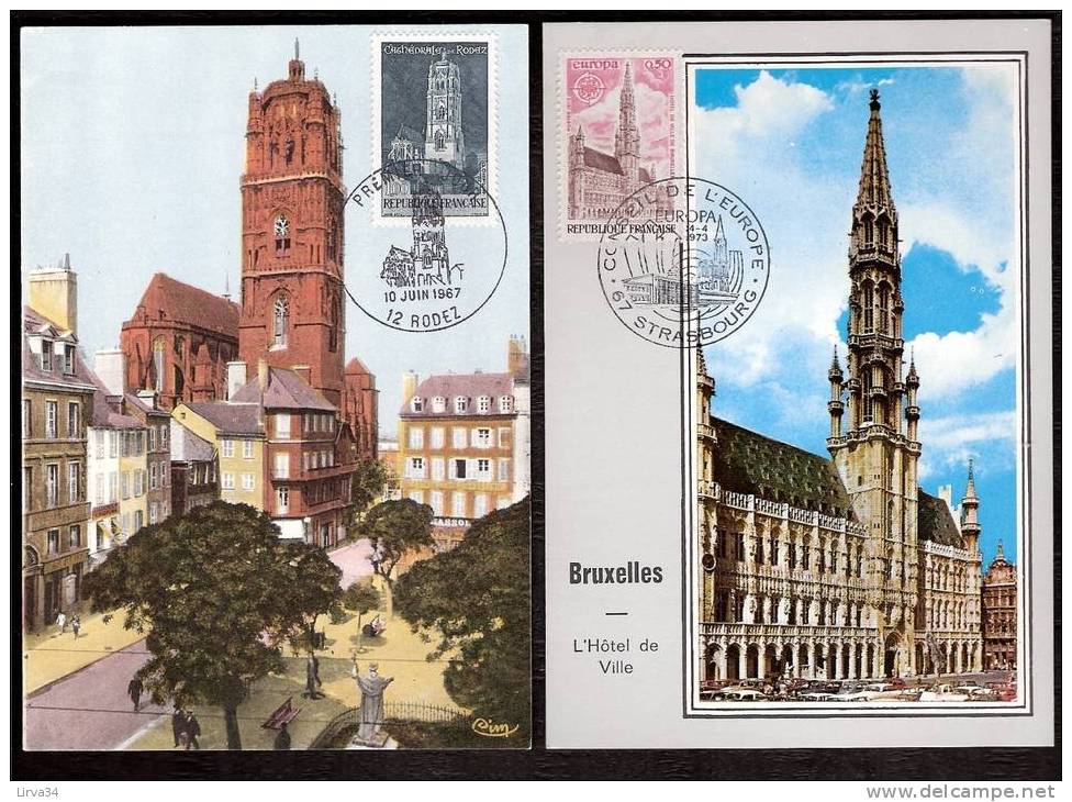 LOT 4 CARTES MAX-  TTB- THEME : EGLISE- HOTELS DE VILLE- CLOCHERS .- Dates Visibles Aux Scans. - Collections, Lots & Séries