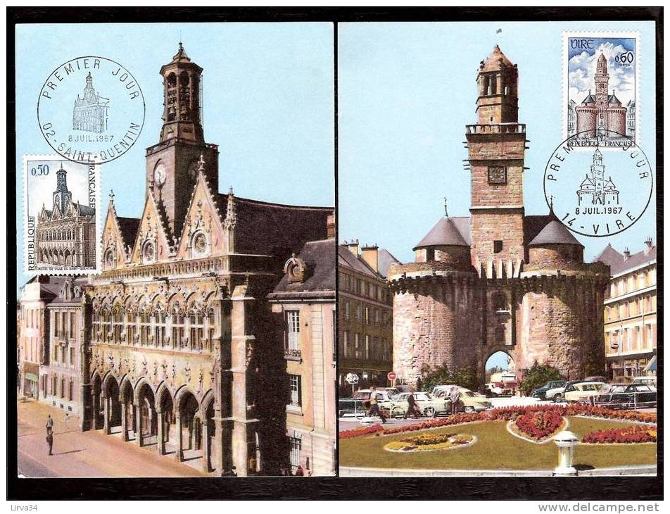 LOT 4 CARTES MAX-  TTB- THEME : EGLISE- HOTELS DE VILLE- CLOCHERS .- Dates Visibles Aux Scans. - Colecciones & Series