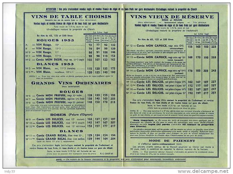 - PROSPECTUS EN DOUBLE PAGE DES VINS DE LA SOCIETE DES  CAVES St-GEORGES .A PORT-VENDRES . DEC. 1954 - Alkohol