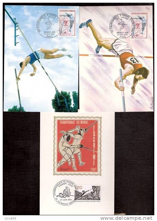 LOT 3 CARTES MAX-  TTB- THEME : SPORT- SAUT PERCHE - ESCRIME .- Dates Visibles Aux Scans. - Collections, Lots & Series